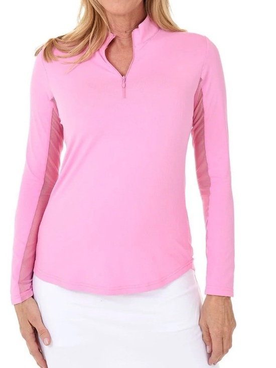IBKUL Tops - IBKUL Womens Long Sleeve Mock Solid Top in Candy Pink Outdoors UPF 50+